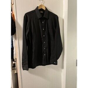 John Henry Mens Long Sleeve Dress Shirt Black W/ Sateen Stripes - SZ 17-34/35